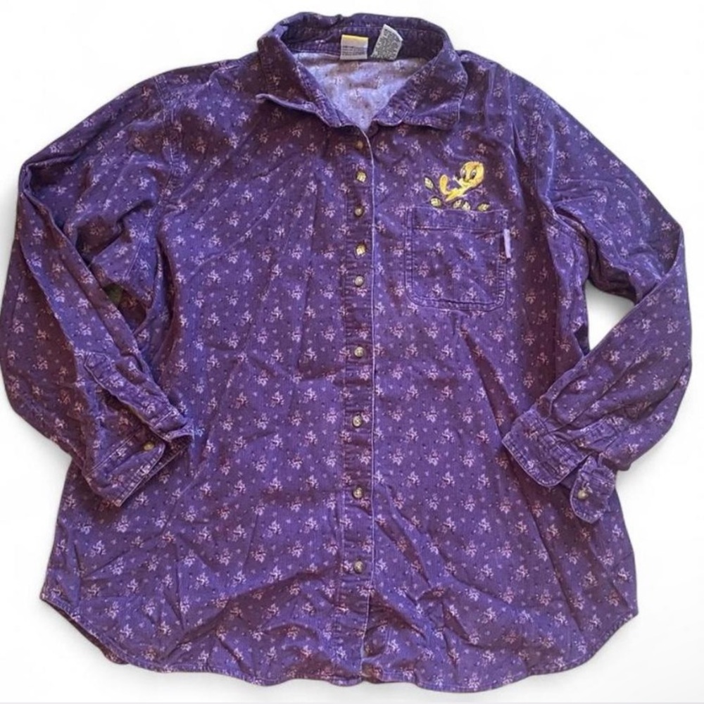 Vtg looney toons tweety bird corduroy button up top